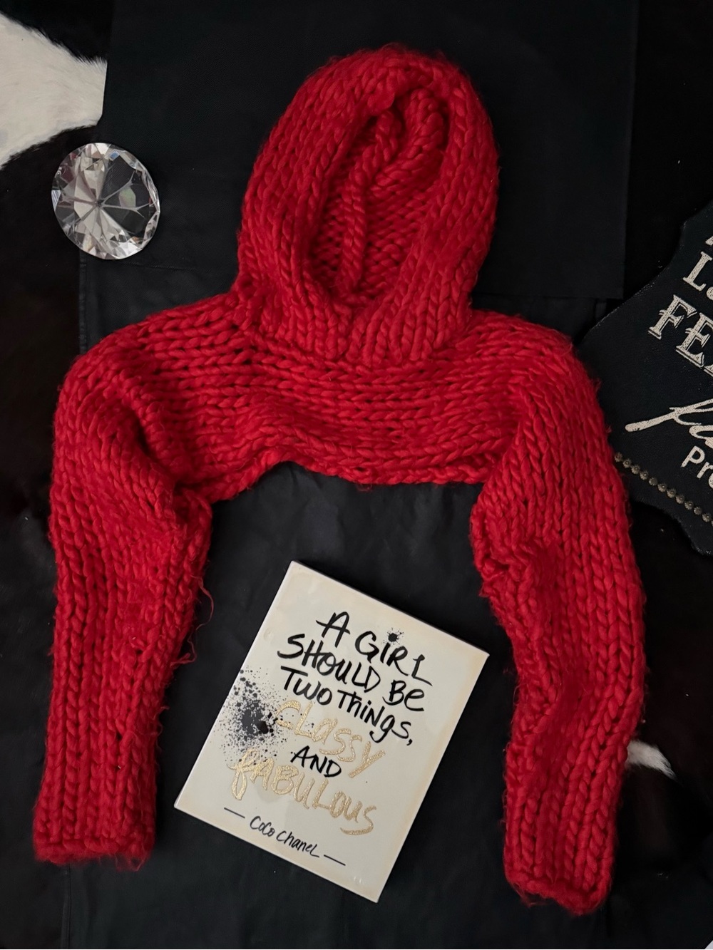 Rehab Red Chunky Knit Hooded Cropped Sweater